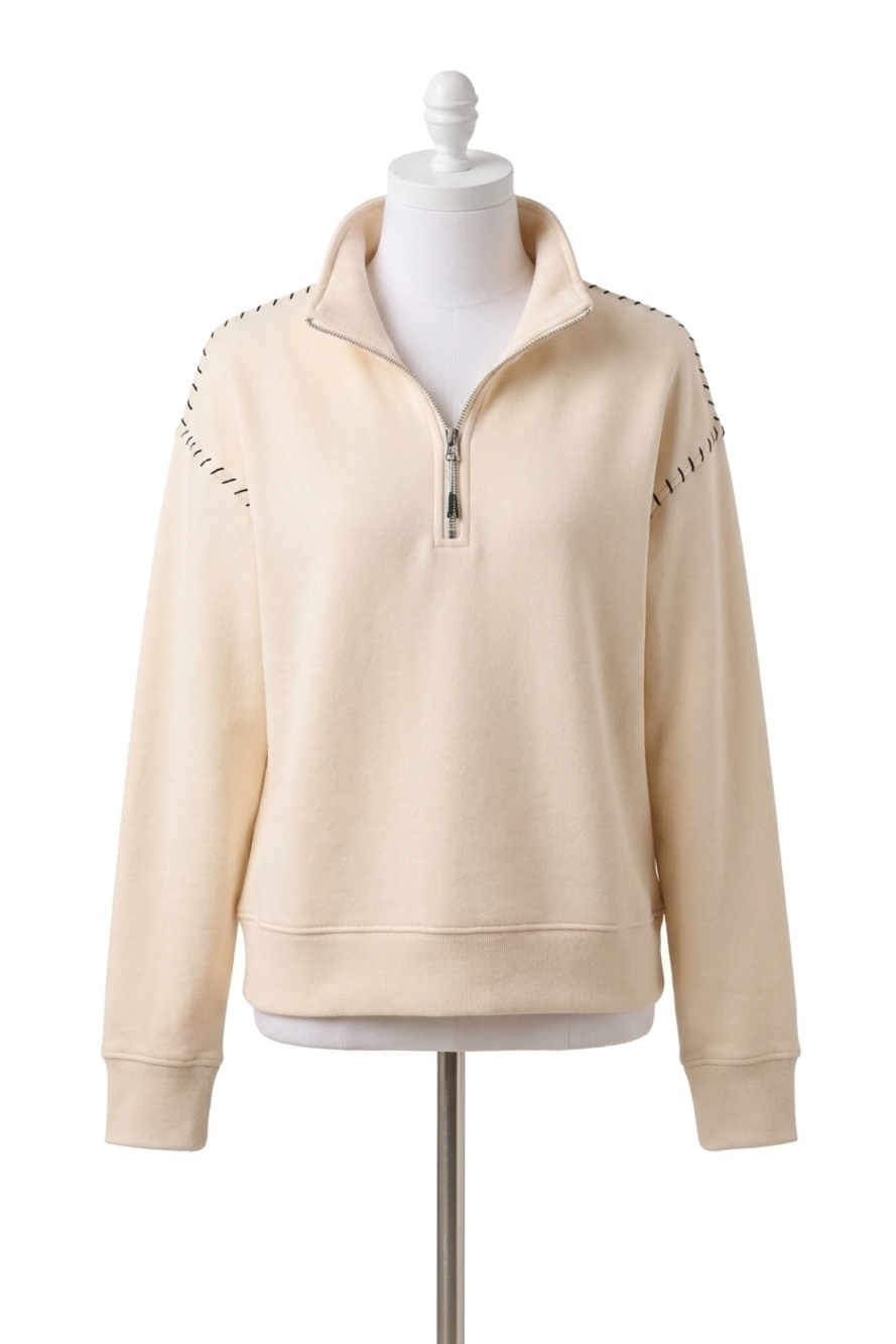 NEW TRIBAL farren french terry stitch-accent zip funnel neck sweater in moonston
